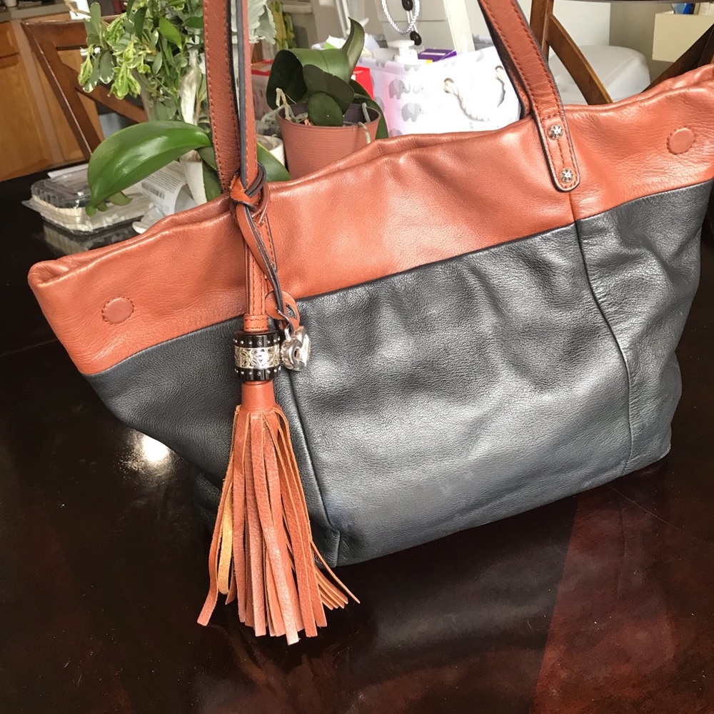 Brighton Klee black/brandy leather handbag